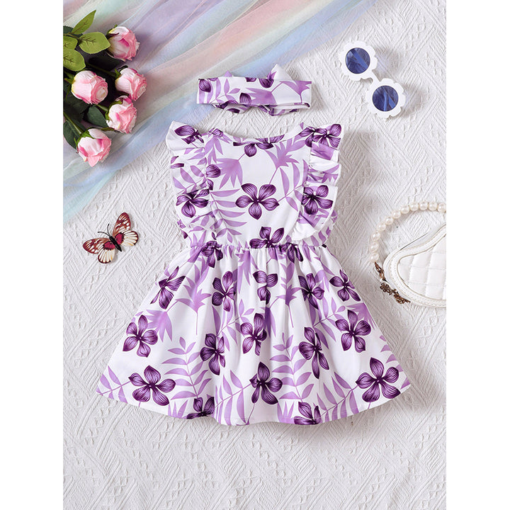 Girls Floral Print Fit & Flare Dress