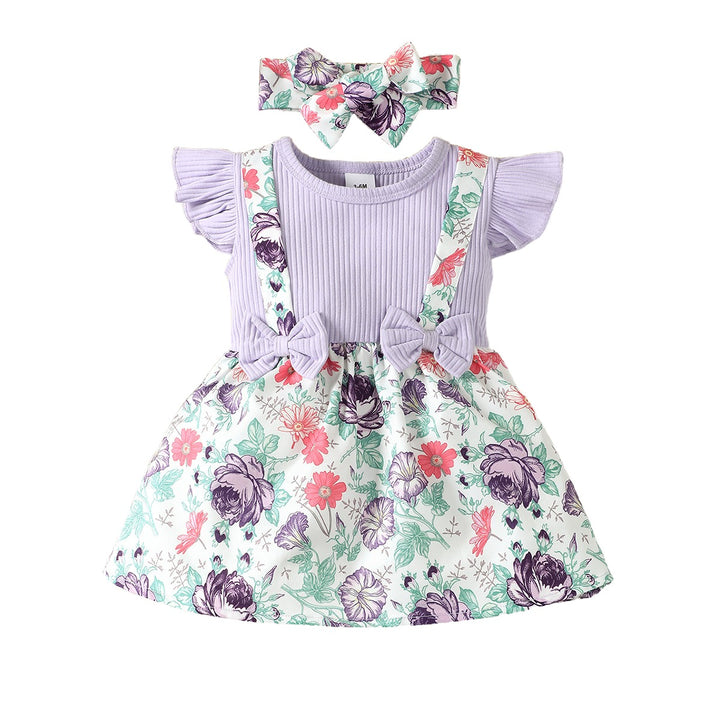 Girls Floral Print Flutter Sleeve Fit & Flare Dress