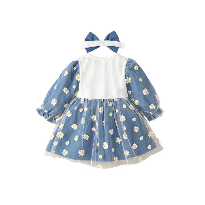 Girls Blue Floral Printed Cotton A-Line Dress