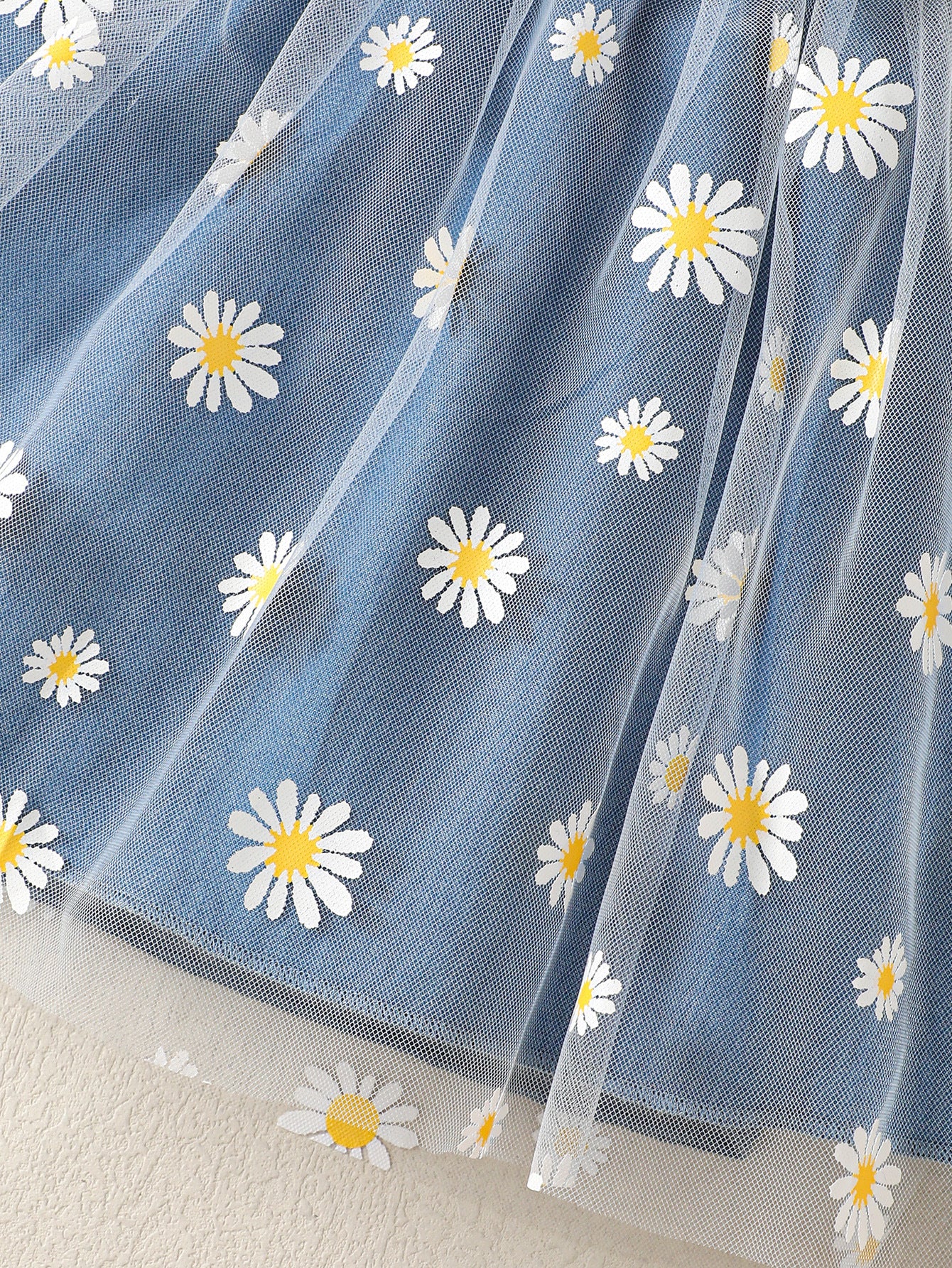 Girls Blue Floral Printed Cotton A-Line Dress