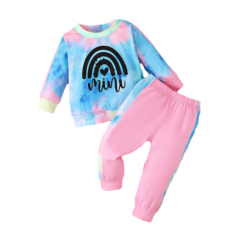 Girls Blue & Pink Dyed Sweatshirt With Pyjamas
