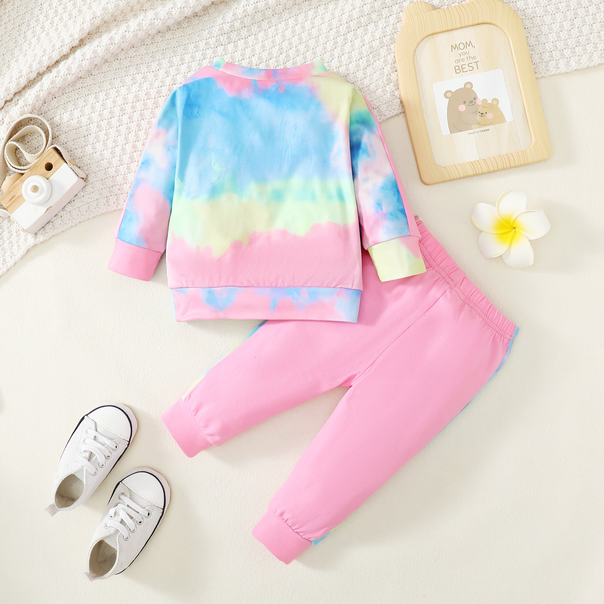 Girls Blue & Pink Dyed Sweatshirt With Pyjamas