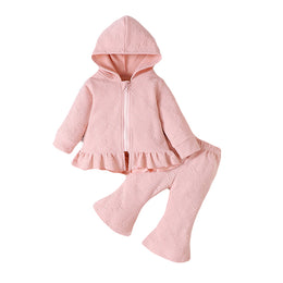 Girls Pink Self Designed Top With Trousers