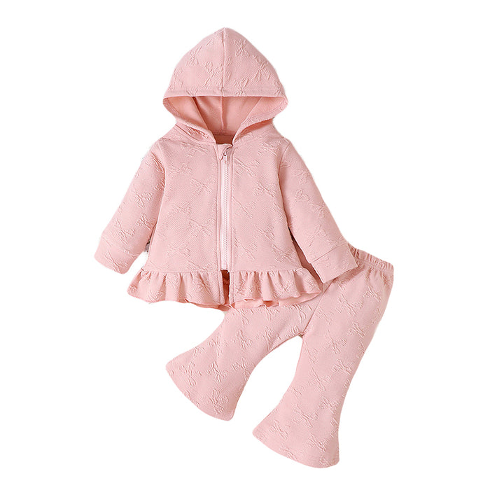 Girls Pink Self Designed Top With Trousers