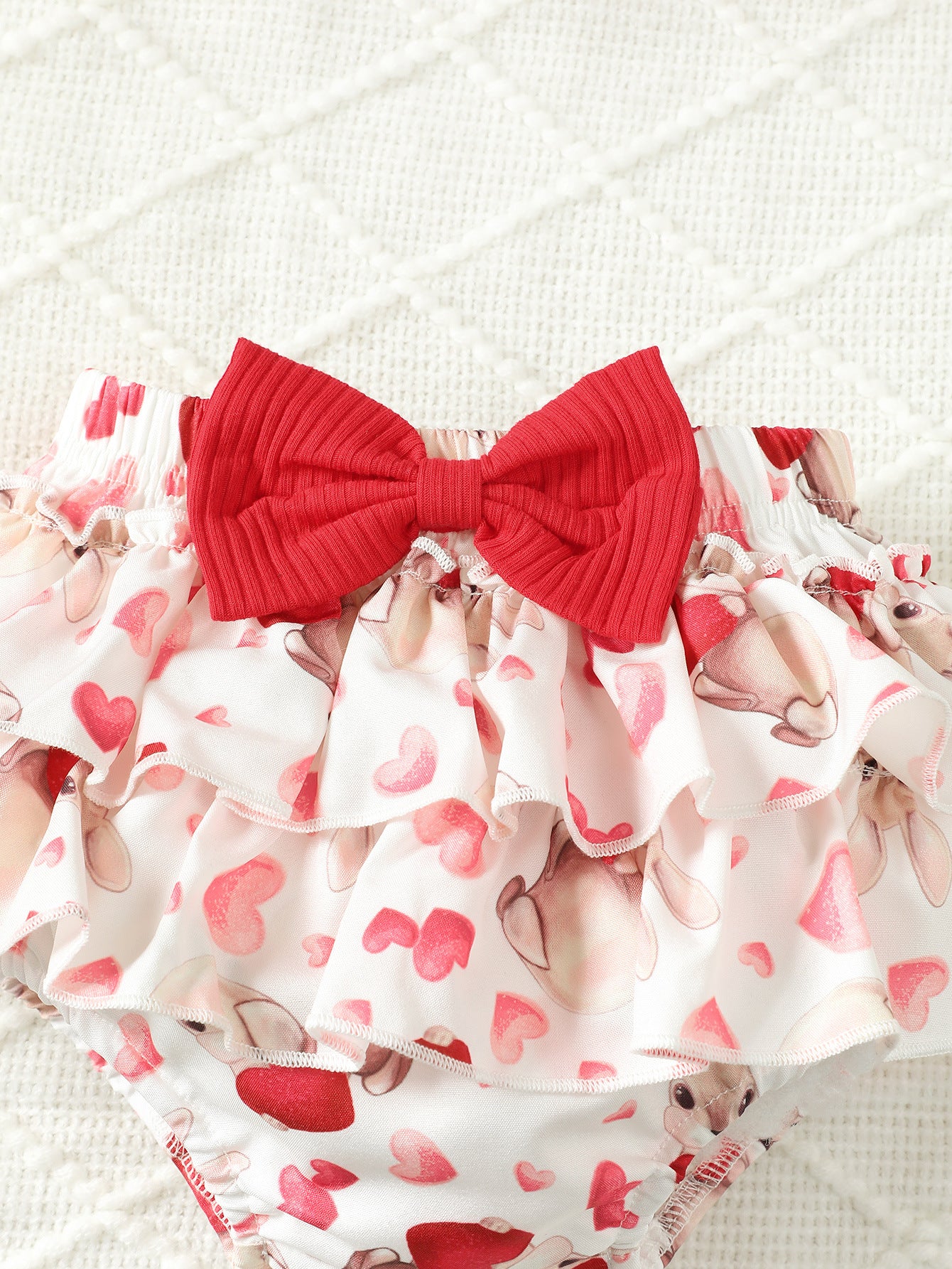 Girls Solid Top and Heart Printed Skirt Set
