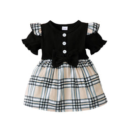 Girls Checked Puff Sleeve Fit and Flare Dress