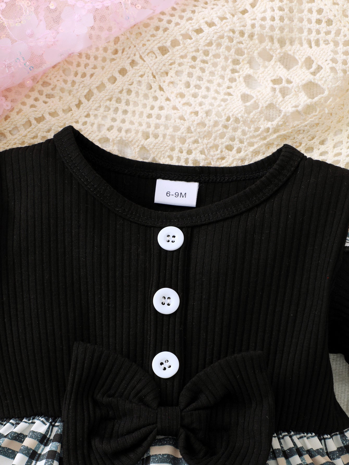 Girls Checked Puff Sleeve Fit and Flare Dress