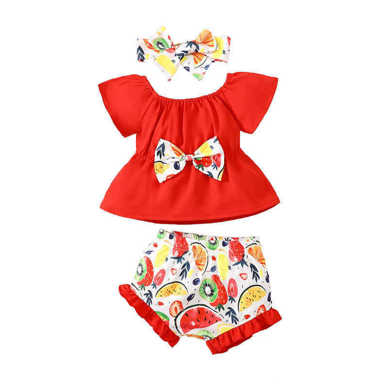 Girls Printed Top And Shorts With Hairband