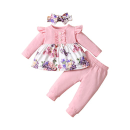 Girls Pink & White Printed Pure Cotton Top with Trouser