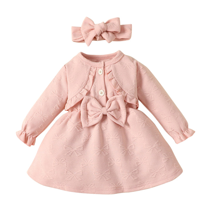 Girls Pink Self Designed Cotton A-Line Dress