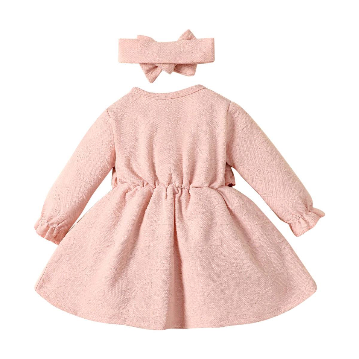Girls Pink Self Designed Cotton A-Line Dress