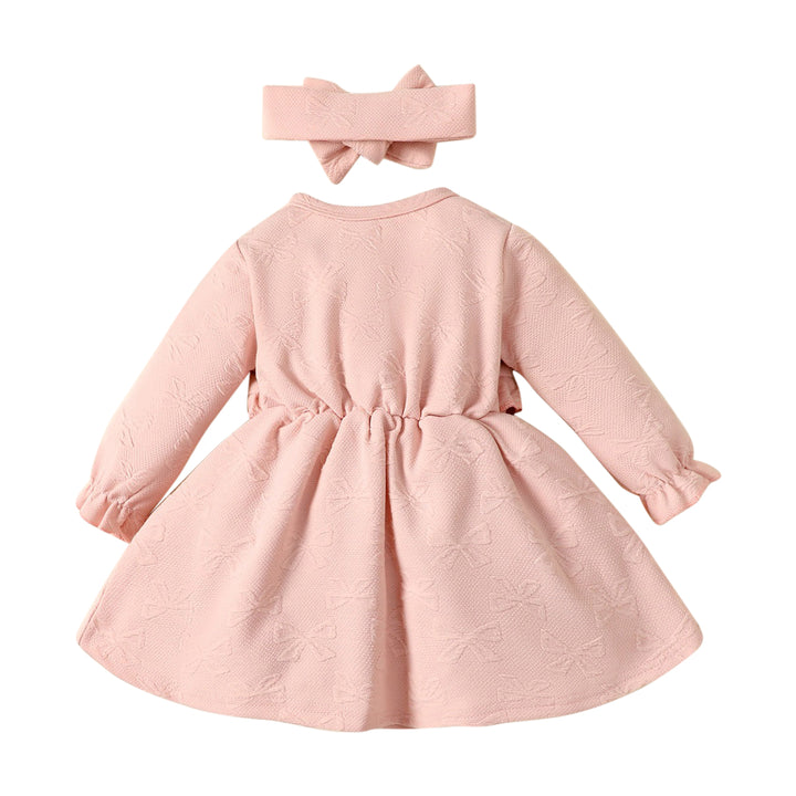 Girls Pink Self Designed Cotton A-Line Dress