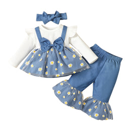 Girls Blue Printed Pure Cotton Clothing Set