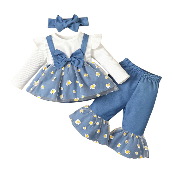 Girls Blue Printed Pure Cotton Clothing Set