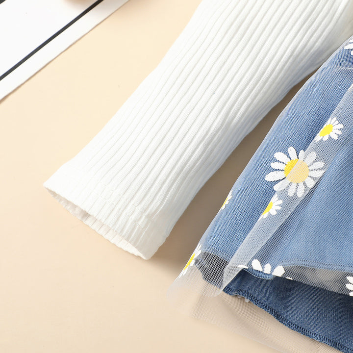 Girls Blue Printed Pure Cotton Clothing Set