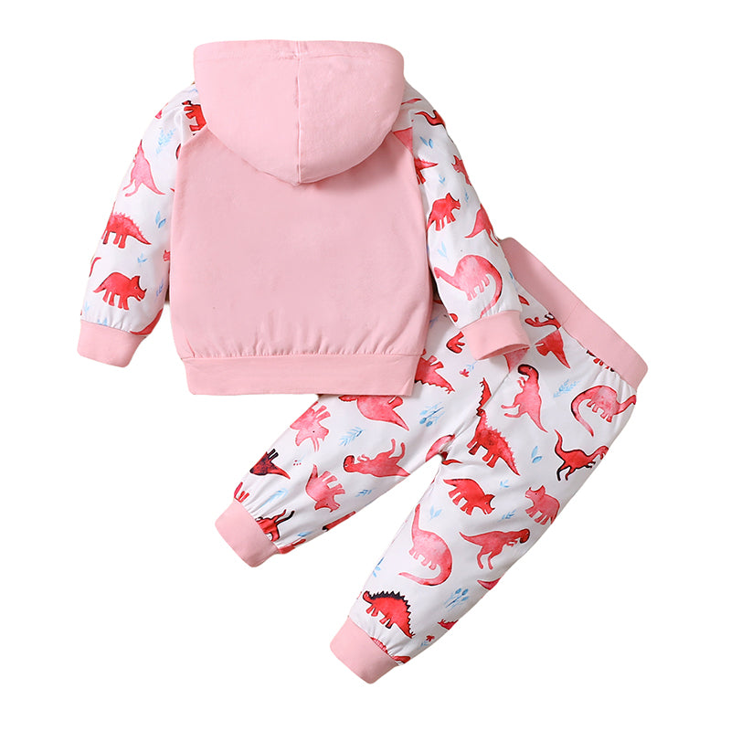 Girls Pink & White Printed Top With Pyjamas