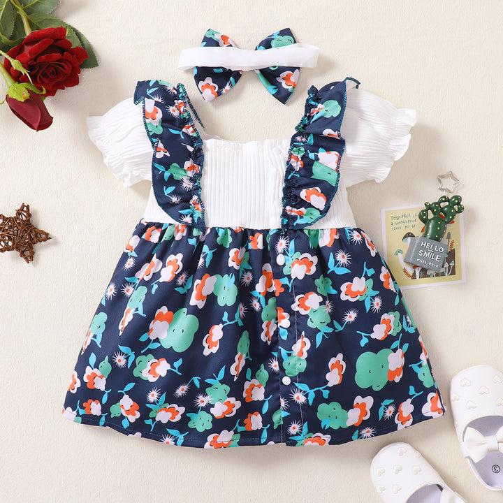 Girls Floral Print A-Line Dress