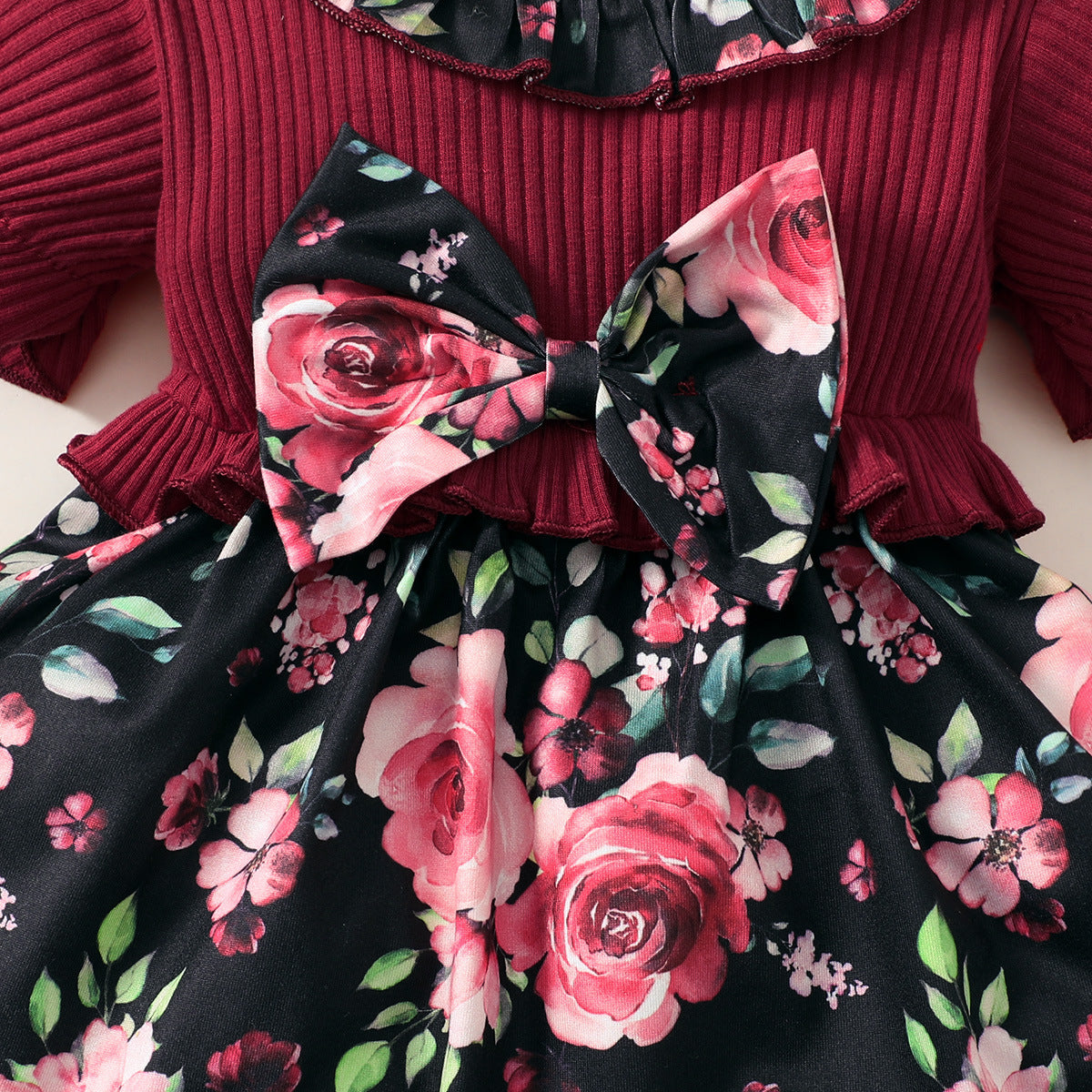 Maroon Infant Girls Floral Print Fit & Flare Cotton Dress