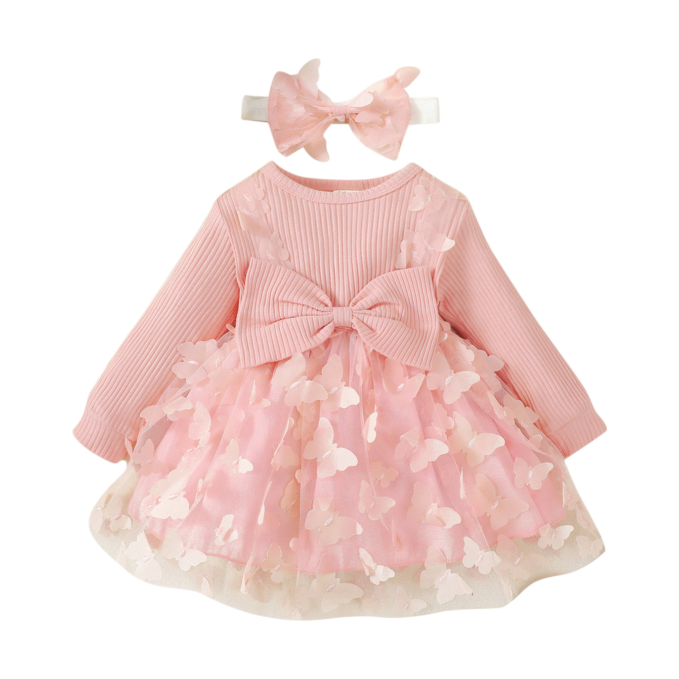 Girls Pink Self Design Cotton Fit & Flare Dress