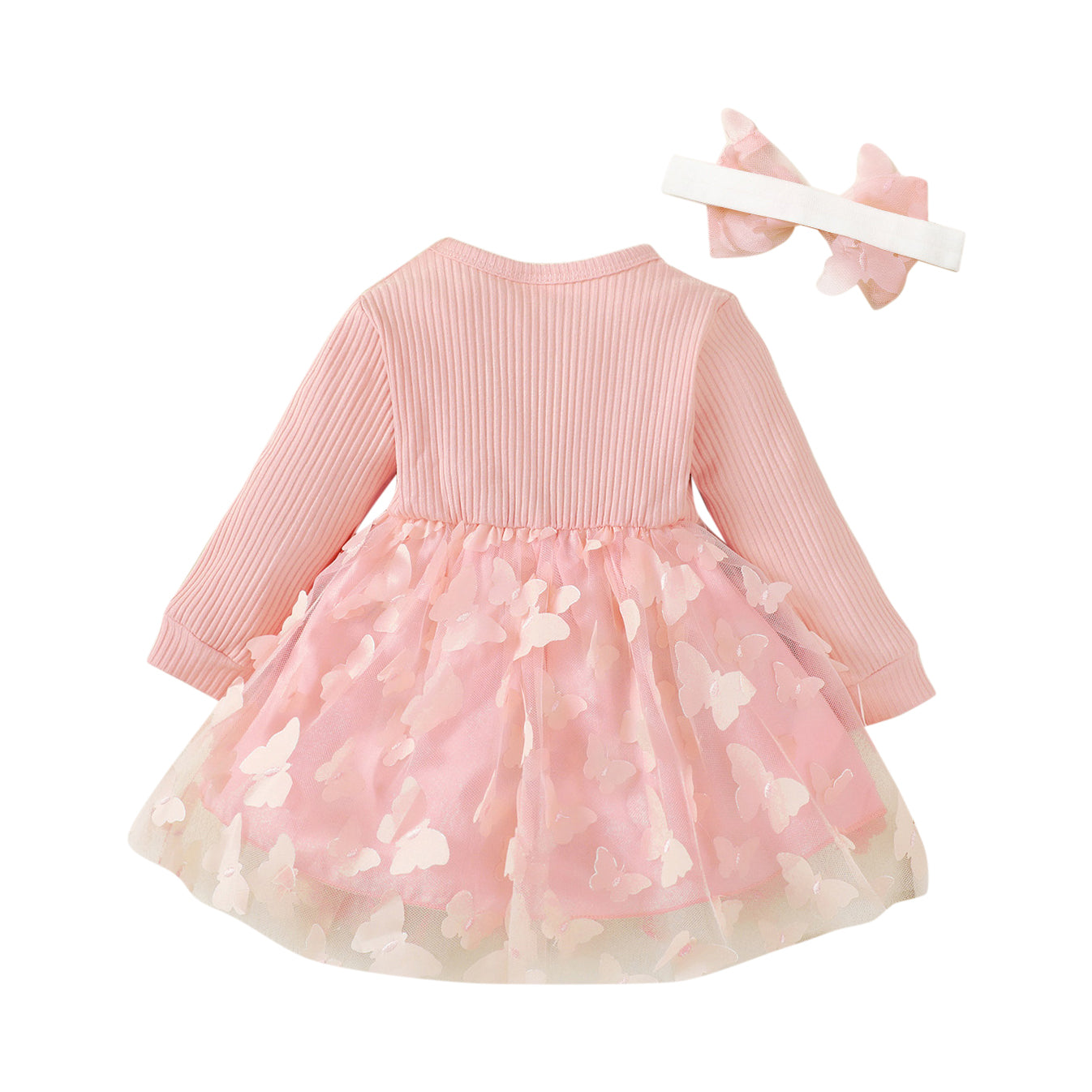 Girls Pink Self Design Cotton Fit & Flare Dress