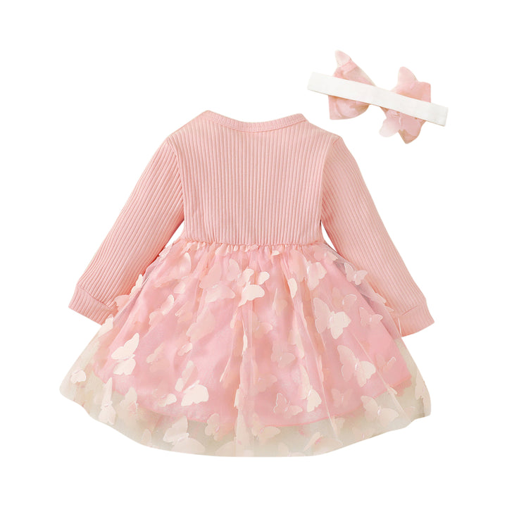 Girls Pink Self Design Cotton Fit & Flare Dress
