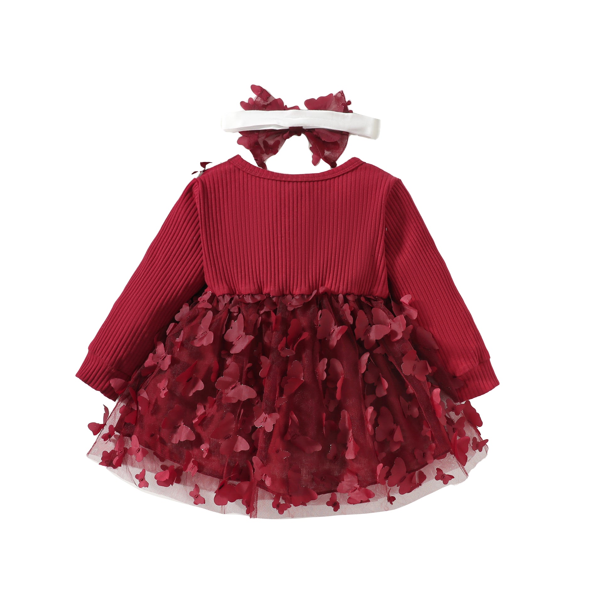 Maroon Infant Girls Floral Self Design Fit & Flare Cotton Dress With Headband
