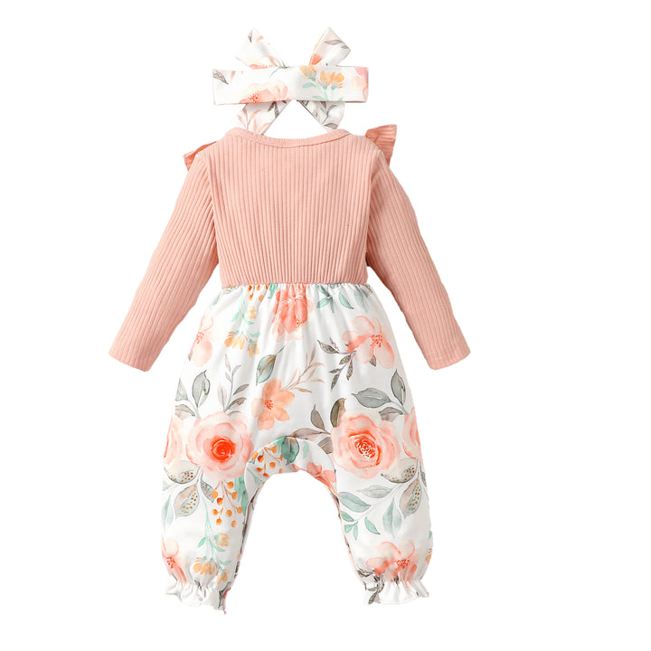 Infant Girls Peach-Coloured Printed Cotton Rompers