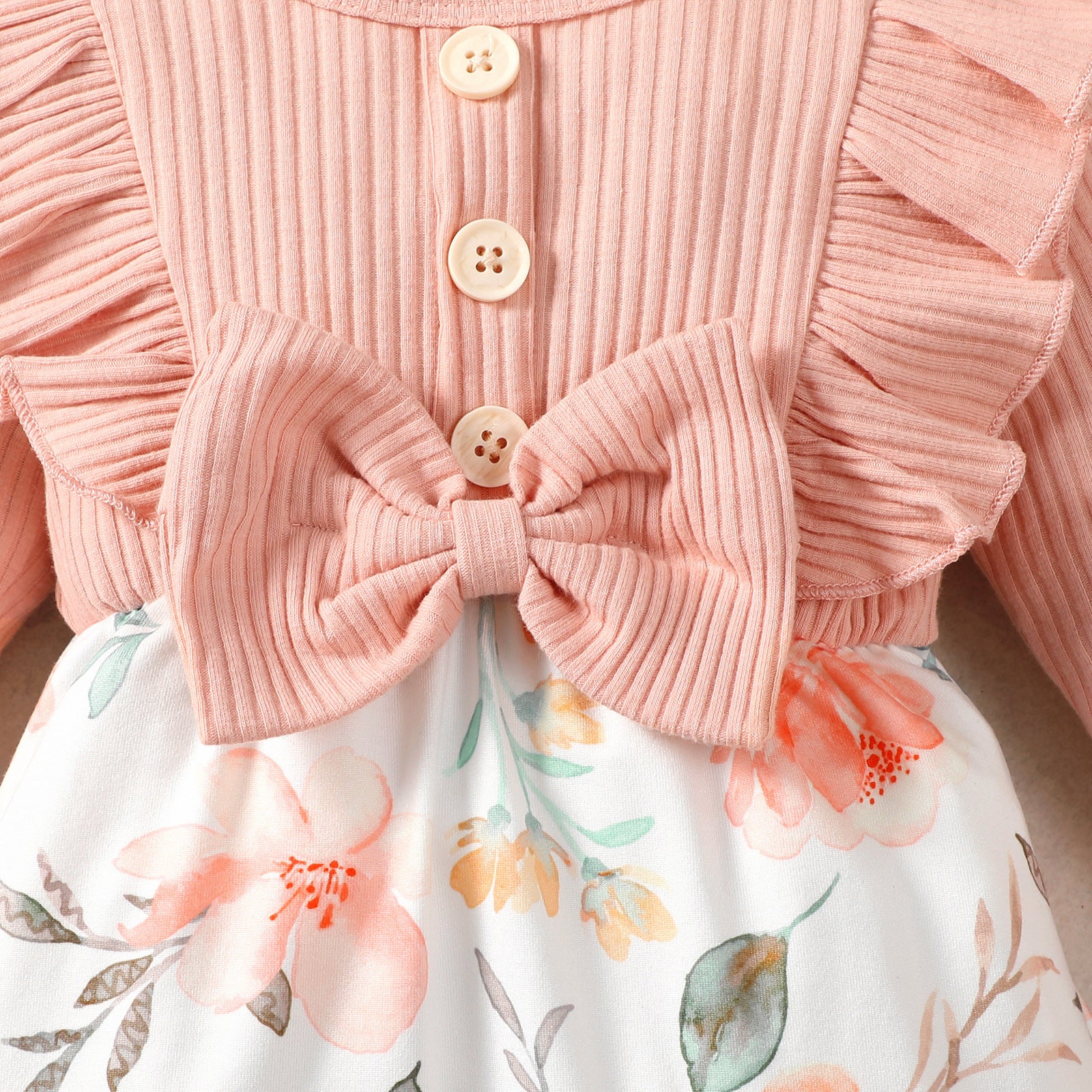 Infant Girls Peach-Coloured Printed Cotton Rompers