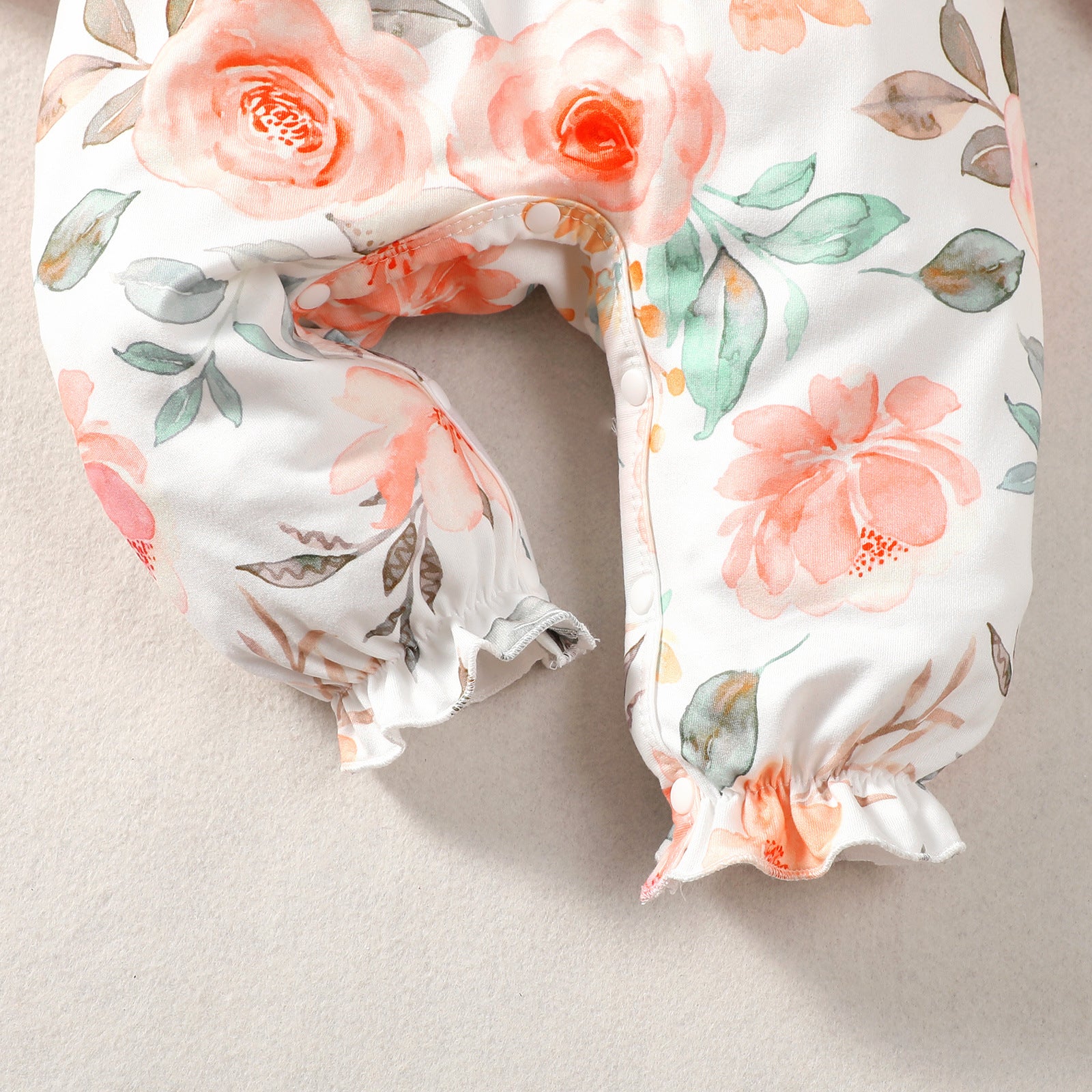 Infant Girls Peach-Coloured Printed Cotton Rompers
