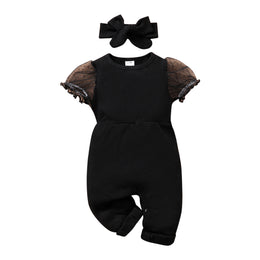 Infant Girls Black Round Neck Romper