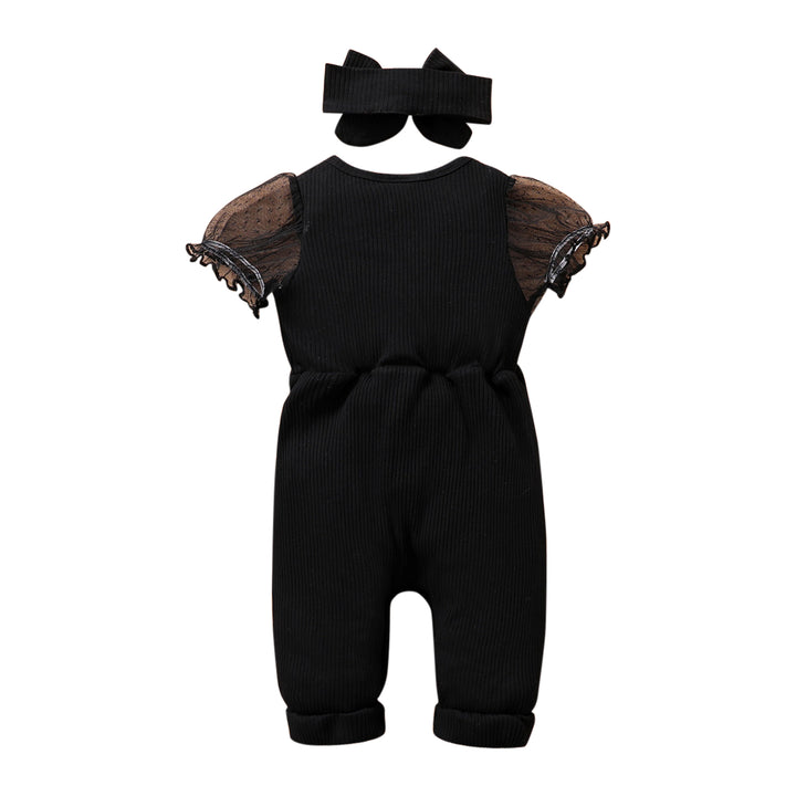 Infant Girls Black Round Neck Romper