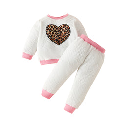 Infant Girls White Self Design Sweatshirt with Joggers