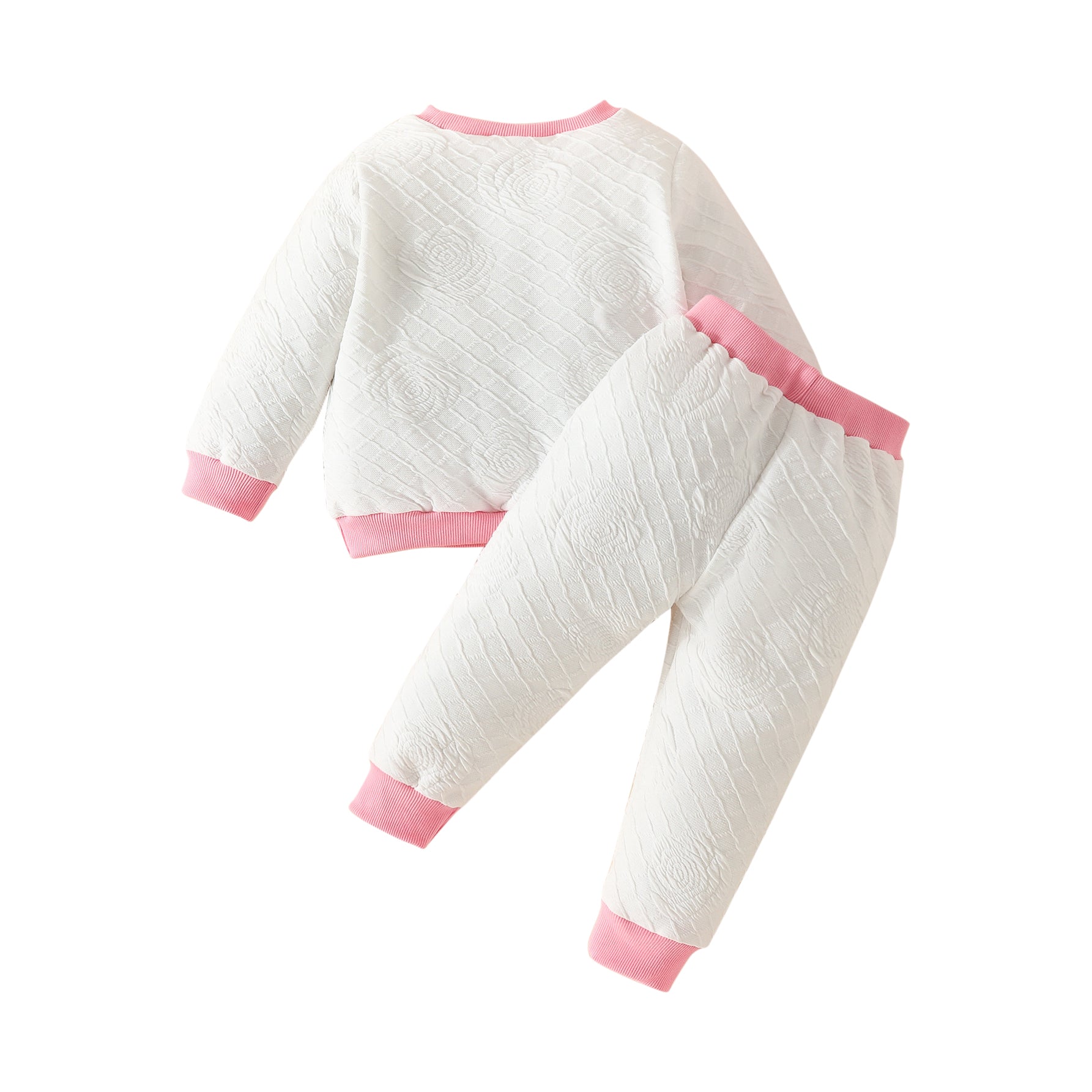 Infant Girls White Self Design Sweatshirt with Joggers