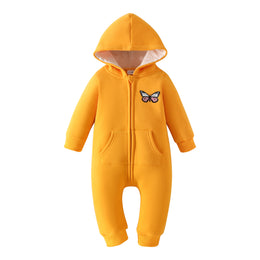Infant Girls Yellow Printed Hooded Romper