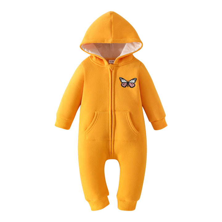 Infant Girls Yellow Printed Hooded Romper