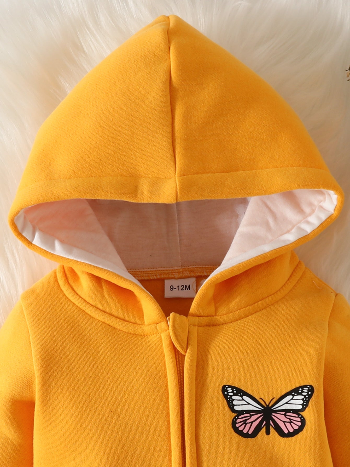 Infant Girls Yellow Printed Hooded Romper