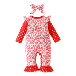 Infant Girls Red & White Printed Romper