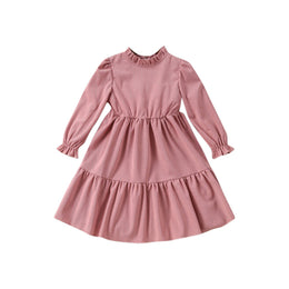 Girls Pink Bishop Sleeve Layered Fit and Flare Midi Dress