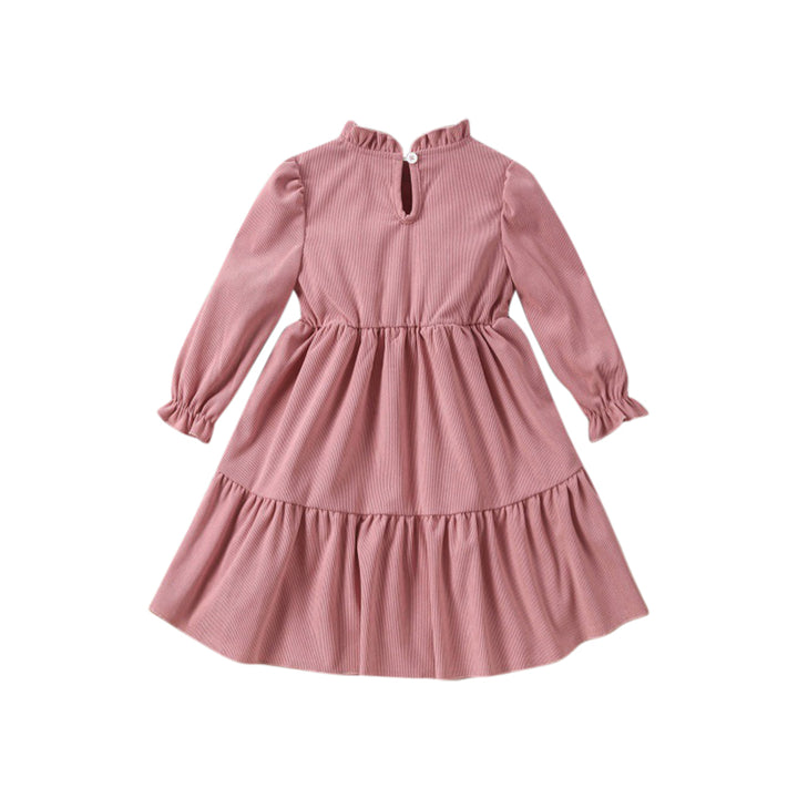 Girls Pink Bishop Sleeve Layered Fit and Flare Midi Dress