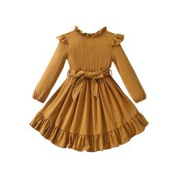 Girls Bishop Sleeve Layered A-Line Fit and Flare Midi Dress