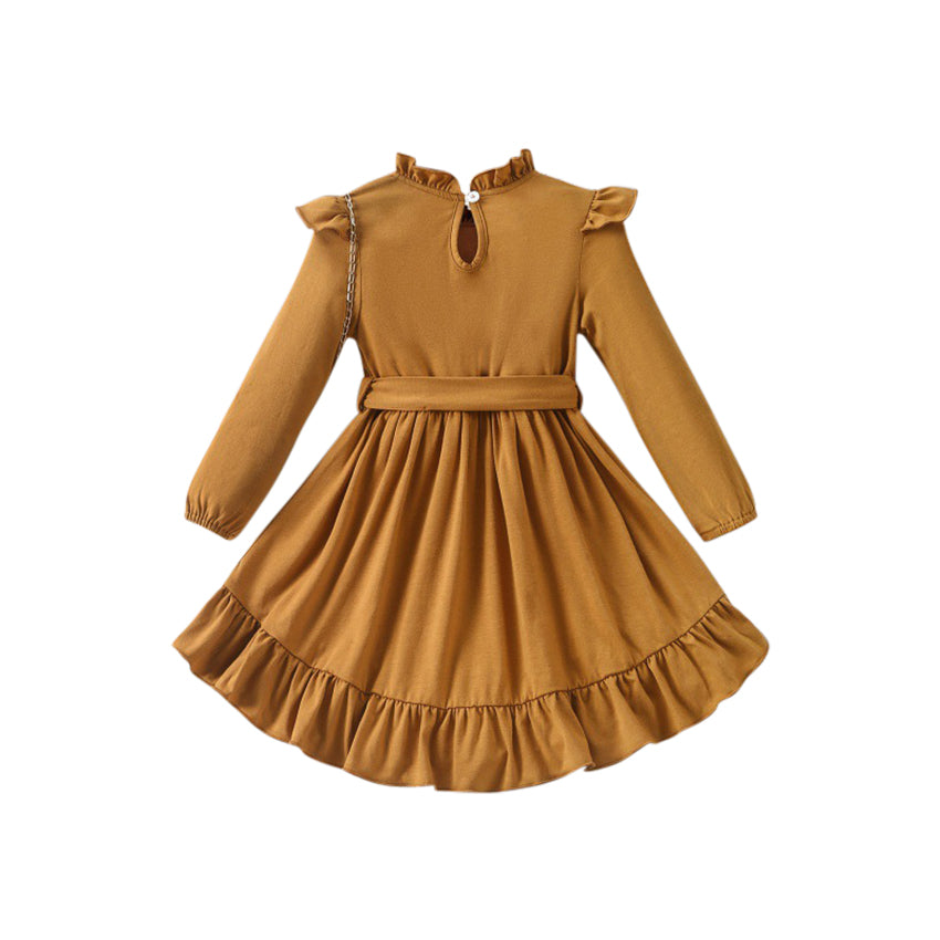 Girls Bishop Sleeve Layered A-Line Fit and Flare Midi Dress