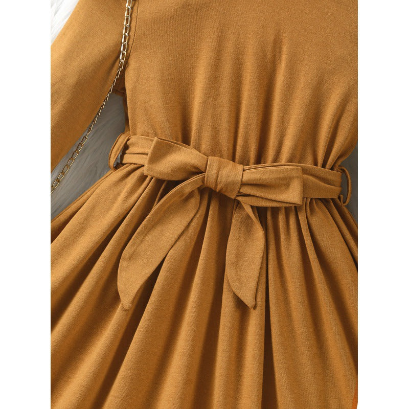 Girls Bishop Sleeve Layered A-Line Fit and Flare Midi Dress