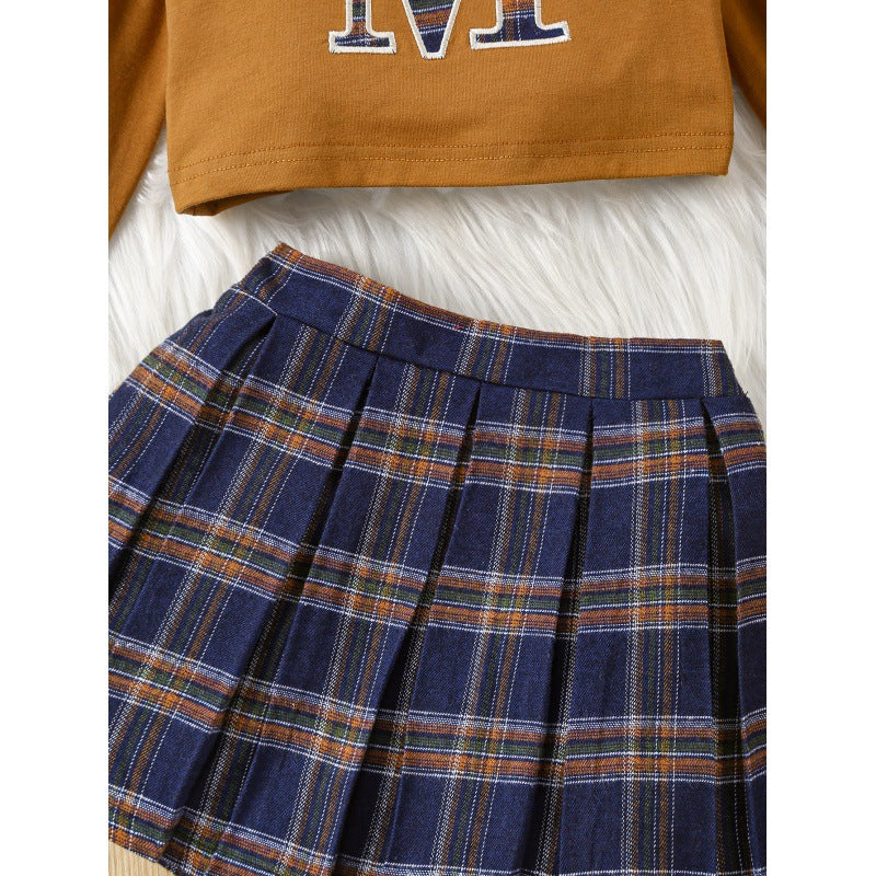 Girls Brown Printed Top with Skirt