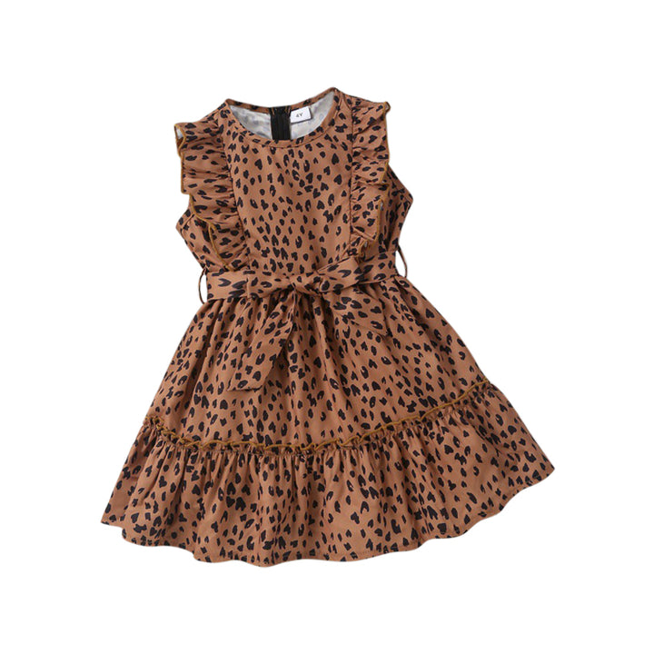 Brown Animal Printed Layered A-Line Midi Dress