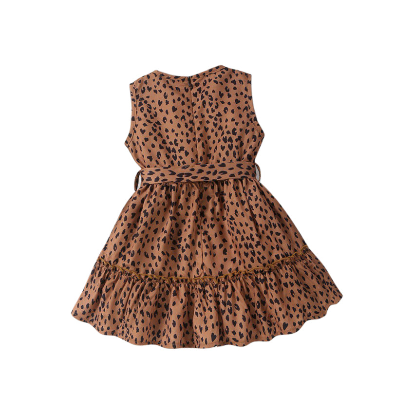 Brown Animal Printed Layered A-Line Midi Dress