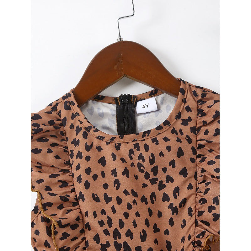 Brown Animal Printed Layered A-Line Midi Dress