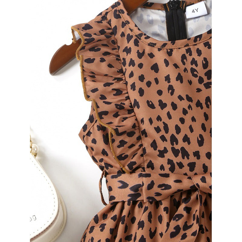 Brown Animal Printed Layered A-Line Midi Dress