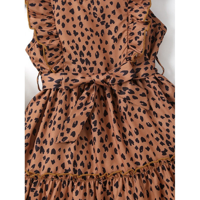 Brown Animal Printed Layered A-Line Midi Dress