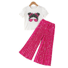 Girls Fuchsia Printed Top with Palazzos