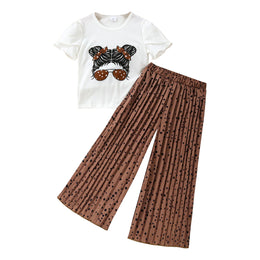 Girls Brown Printed Top with Palazzos